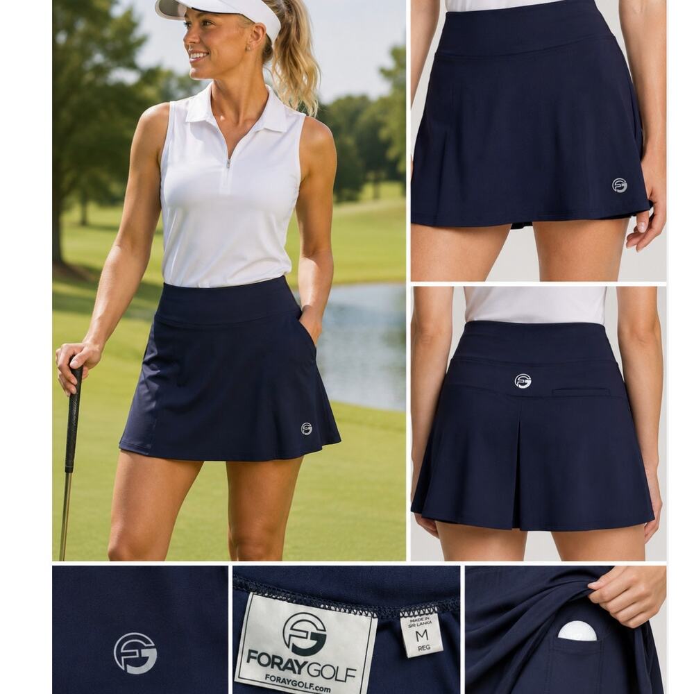 Foray Golf Navy Performance Skort M Pull On Flare Athletic Tenniscore Pickleball